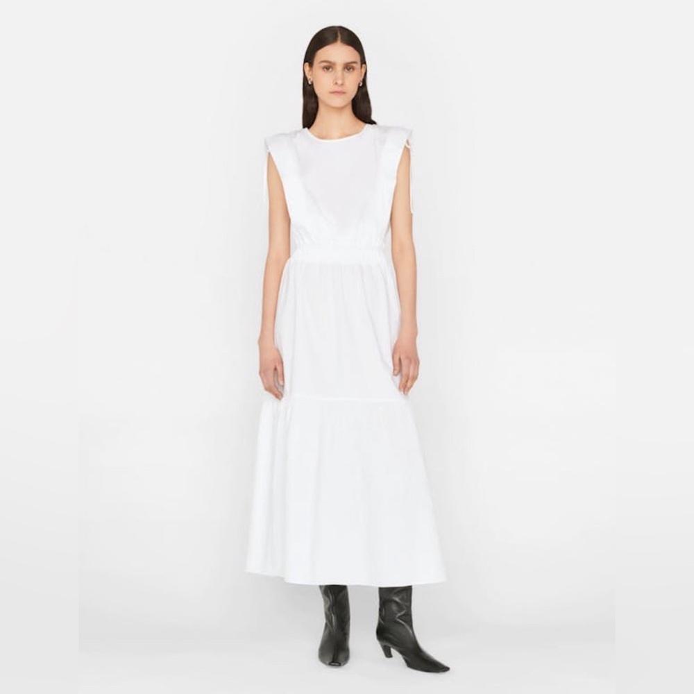 New with tags!🆕  FRAME Cotton Cinch-Shoulder Midi Dress Size LARGE white